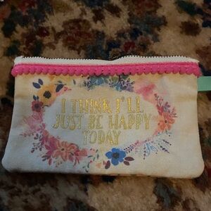 Floral Canvas Pouch with Pink Trim